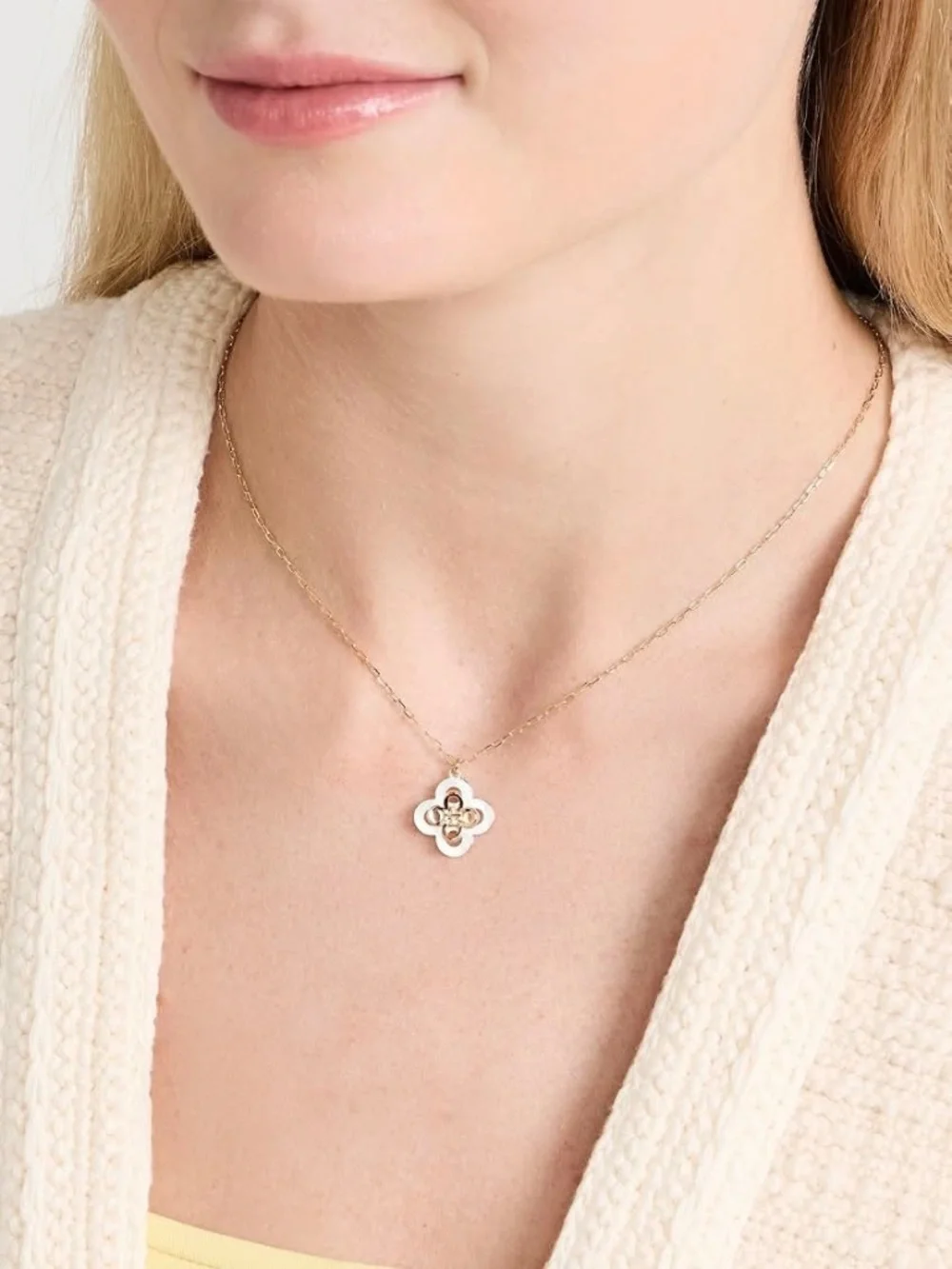 TORY BURCH • Mother-Of-Pearl Kira Clover Logo Pendant Necklace
